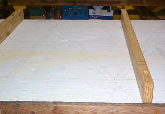 Jig table with Bristol fuselage structure drawn on it