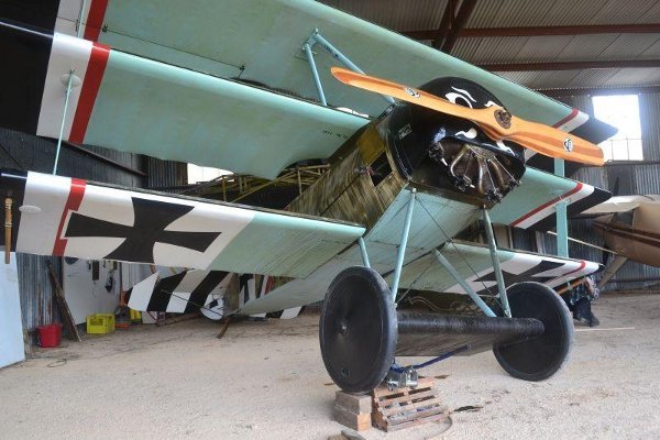 Triplane tilted to see wingtip clearance