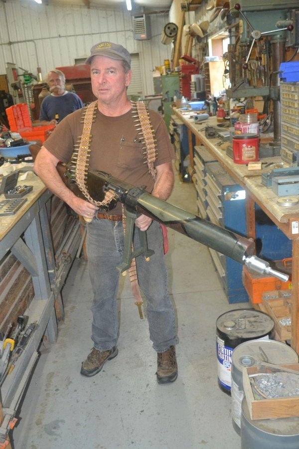 Kurt holding a demilled infantry MG08/15 machine gun